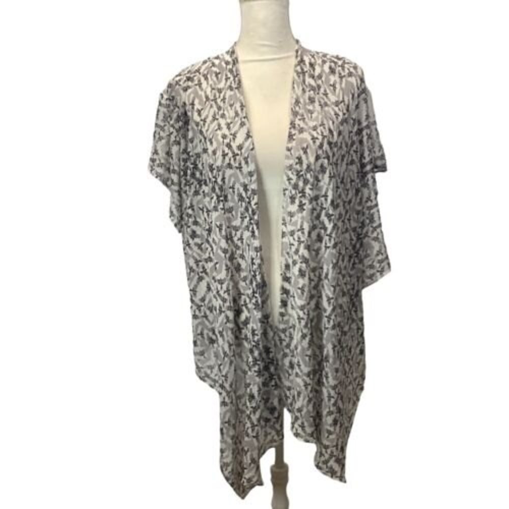 Hinge Nordstrom Silk M/L Open Front‎ Cardigan Short Duster Lightweight Bird